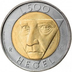 SAN MARINO 500 LIRAS 1996 FRIEDRICH HEGEL FILOSOFO KM.357 MONEDA BIMETALICA SC- 500 Lire