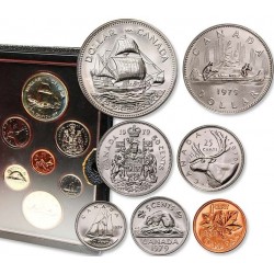 CANADA 1979 PRESTIGE SILVER SET 1+5+10+25+50 Centavos + 1 DOLAR 1979 BARCO GRIFFON OLD SHIP 7 Coins ESTUCHE