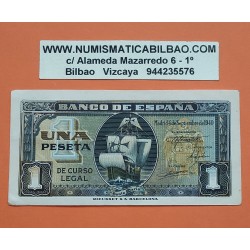 ESPAÑA 1 PESETA 1940 CARABELA DE CRISTOBAL COLON Serie F 2596228 Pick 122A BILLETE MBC+ Spain banknote