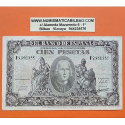 @ESCASO@ ESPAÑA 100 PESETAS 1940 CRISTOBAL COLON Serie F 9950253 Pick 118 BILLETE MBC- Spain banknote