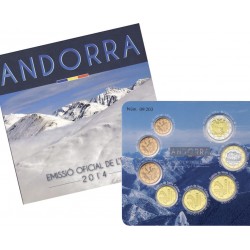 1ª AÑO DE EMISION x ANDORRA CARTERA OFICIAL EUROS 2014 SC 1+2+5+10+20+50 Centimos + 1 EURO + 2 EUROS 2014 BU EUROSET 8 monedas