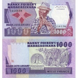 MADAGASCAR 1000 FRANCOS 1983 NATIVO CON FLAUTA Pick 68A Firma 1 BILLETE SC Africa UNC BANKNOTE 1000 Ariary