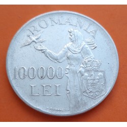 RUMANIA 100000 LEI 1946 REY MIHAI I y DAMA CON PALOMA KM.71 MONEDA DE PLATA MBC+ Romania silver POST WWII