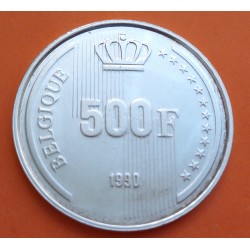 BELGICA 500 FRANCOS 1990 - 1930 REY BALDUINO Leyenda BELGIQUE KM.179 MONEDA DE PLATA SC- Belgium 500 Francs silver