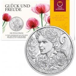 . 6ª moneda @18/ABRIL Envío@ AUSTRIA 10 EUROS 2024 FLOR PEONIA Serie THE LANGUAJE OF FLOWERS PLATA SC COINCARD Peony