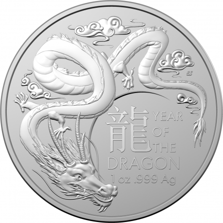 . 1 aaacoin @ENVIO YA@ AUSTRALIA 1 DOLAR 2024 AÑO DEL DRAGON Ram Mint II Lunar Serie 5ª MONEDA DE PLATA Oz ONZA