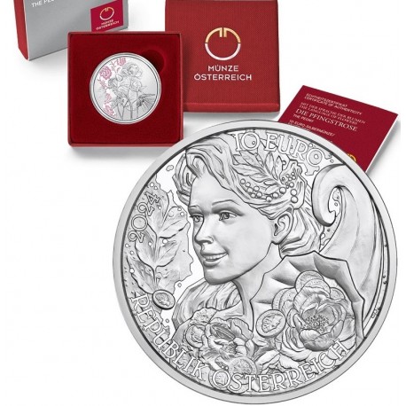 . 6ª moneda @18/ABRIL Envío@ AUSTRIA 10 EUROS 2024 FLOR PEONIA Serie THE LANGUAJE OF FLOWERS PLATA PROOF ESTUCHE Peony