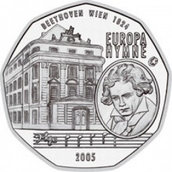 AUSTRIA 5 EUROS 2005 BEETHOVEN y EDIFICIO DE LA OPERA EN VIENA MONEDA DE PLATA SC Österreich silver euro coin
