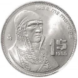 MEXICO 1 PESO 1985 JOSE MORELOS UNIFORMADO DE GENERAL KM.496 MONEDA DE ACERO SC- Mejico coin