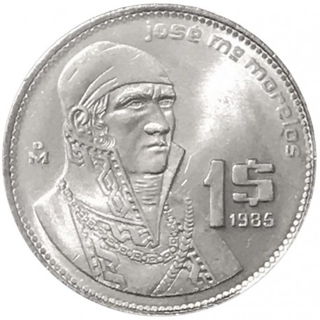 MEXICO 1 PESO 1985 JOSE MORELOS UNIFORMADO DE GENERAL KM.496 MONEDA DE ACERO SC- Mejico coin