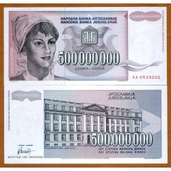 YUGOSLAVIA 500000000 DINARA 1993 PALACIO ANTIGUO y MUJER HIPER INFLACION Pick 125 BILLETE SC 500 Millones Dinar UNC BANKNOTE