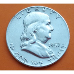 ESTADOS UNIDOS 1/2 DOLAR 1957 D BENJAMIN FRANKLIN KM.163 MONEDA DE PLATA MBC+ Half Dollar silver R/1