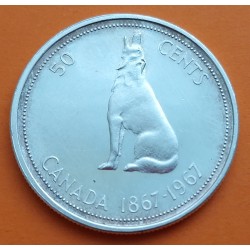 CANADA 50 CENTAVOS 1967 1867 PERRO Reina ISABEL II 100 ANIVERSARIO KM.69 MONEDA DE PLATA MBC++ Half Dollar silver 50 Cents R/2