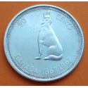 .CANADA 50 CENTAVOS 1967 ISABEL II DOG PLATA SILVER CENTS