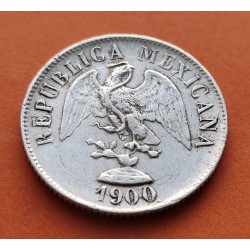 @RARA@ MEXICO 20 CENTAVOS 1900 Mo M AGUILA y VALOR KM.405 MONEDA DE PLATA MBC- República Mexicana silver coin