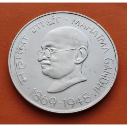 INDIA 10 RUPIAS 1969 MAHATMA GANDHI 100 ANIVERSARIO 1869-1948 KM.185 MONEDA DE PLATA EBC 10 Rupees silver coin