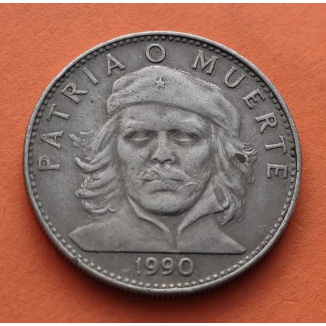 1º AÑO DE EMISION @ESCASA@ CUBA 3 PESOS 1990 ERNESTO CHE GUEVARA KM.346A MONEDA DE NICKEL MBC Caribe coin R/3