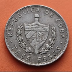 1º AÑO DE EMISION @ESCASA@ CUBA 3 PESOS 1990 ERNESTO CHE GUEVARA KM.346A MONEDA DE NICKEL MBC Caribe coin R/3