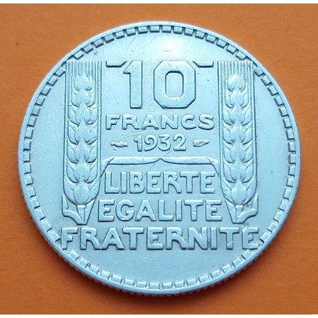 FRANCIA 10 FRANCOS 1932 BUSTO DE DAMA Ceca de TURIN KM.878 MONEDA DE PLATA MBC++ France 10 Francs silver R/1