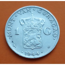 CURACAO 1 GULDEN 1944 REINA WILHELMINA KM.45 MONEDA DE PLATA PLATA MBC The Netherlands WWII R/2