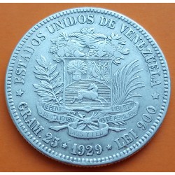 VENEZUELA 5 BOLIVARES 1929 LIBERTADOR SIMON BOLIVAR KM.24.2 MONEDA DE PLATA MBC- silver coin