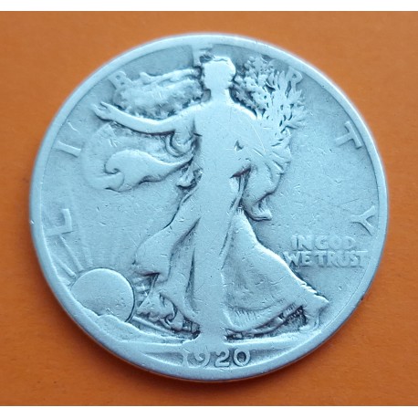 ESTADOS UNIDOS 1/2 DOLAR 1920 LIBERTY KM.142 MONEDA DE PLATA MUY CIRCULADA @ESCASA@ USA silver Half Dollar