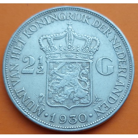 HOLANDA 2,50 GULDEN 1930 REINA GUILLERMINA KM.165 MONEDA DE PLATA MBC+ The Netherlands 2-1/2 silver R/3