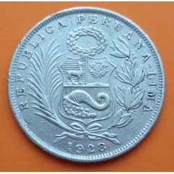 PERU 1/2 SOL 1928 DAMA SENTADA y ESCUDO KM.216 MONEDA DE PLATA @ESCASA@ República Peruana