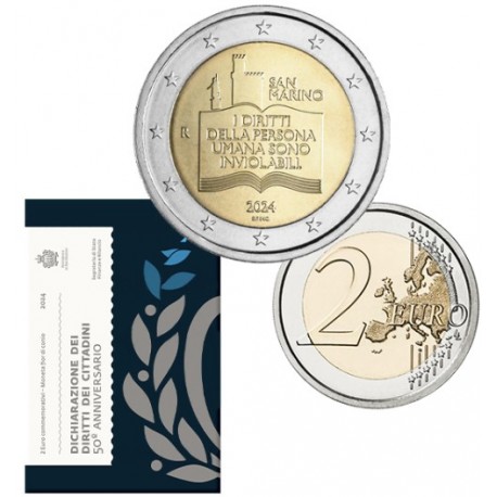 . 1 aaaacoin @ENVIO HOY@ SAN MARINO 2 EUROS 2024 DECLARACIÓN DE LOS DERECHOS CIUDADANOS 1ª MONEDA CONMEMORATIVA Estuche