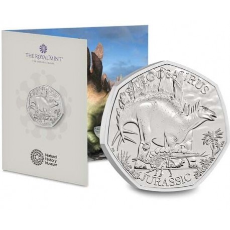 . 1 aaacoin @ENVIO HOY@ INGLATERRA 50 PENIQUES 2024 Dinosaurio STEGOSAURUS Era JURASSIC 2ª MONEDA NICKEL MINT SET