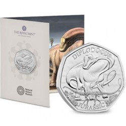 . 1 aaacoin @2/MAYO Envío@ INGLATERRA 50 PENIQUES 2024 Dinosaurio DIPLODOCUS Era JURASSIC 3ª MONEDA NICKEL MINT SET