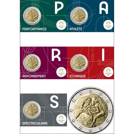 . 1 aaacoin @ENVIO HOY@ FRANCIA 2 EUROS 2024 @5 COINCARDS@ OLIMPIADA DE PARIS LUCHA 4ª MONEDA CONMEMORATIVA France