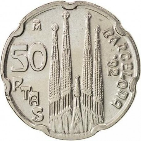 ESPAÑA 50 PESETAS 1992 LA SAGRADA FAMILIA de GAUDI MONEDA DE NICKEL SC Rey JUAN CARLOS I