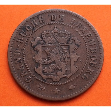 LUXEMBURGO 5 CENTIMOS 1860 A ESCUDO DEL GRAN DUQUE KM.22.2 MONEDA DE COBRE Luxembourg copper coin