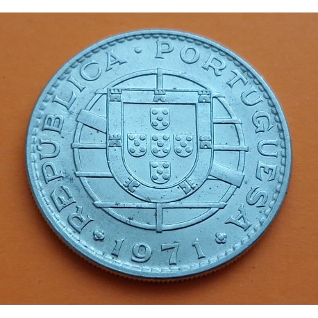 MOZAMBIQUE 20 CENTAVOS 1971 ESCUDO y VALOR KM.87 MONEDA DE NICKEL EBC República Portuguesa Portugal