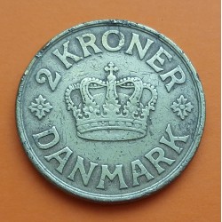 DINAMARCA 2 KRONER 1925 HCN.GJ CORONA DEL REY CHRISTIAN X KM.825.1 MONEDA DE LATON MUY CIRCULADA Denmark 2 Coronas