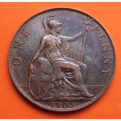 INGLATERRA 1 PENIQUE 1905 BRITANNIA EDUARDO VII KM.790 MONEDA DE BRONCE MBC+ 1 penny coin