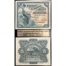 . CONGO BELGA 5 FRANCOS 1947 Pick 13 EBC Belgian Francs