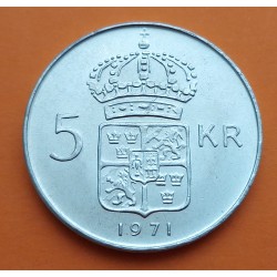 SUECIA 5 KRONOR 1971 Rey GUSTAV VI y VALOR KM.829 MONEDA DE PLATA BAJA SC- Sweden 5 Coronas