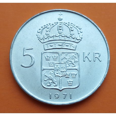 SUECIA 5 KRONOR 1971 Rey GUSTAV VI y VALOR KM.829 MONEDA DE PLATA BAJA SC- Sweden 5 Coronas