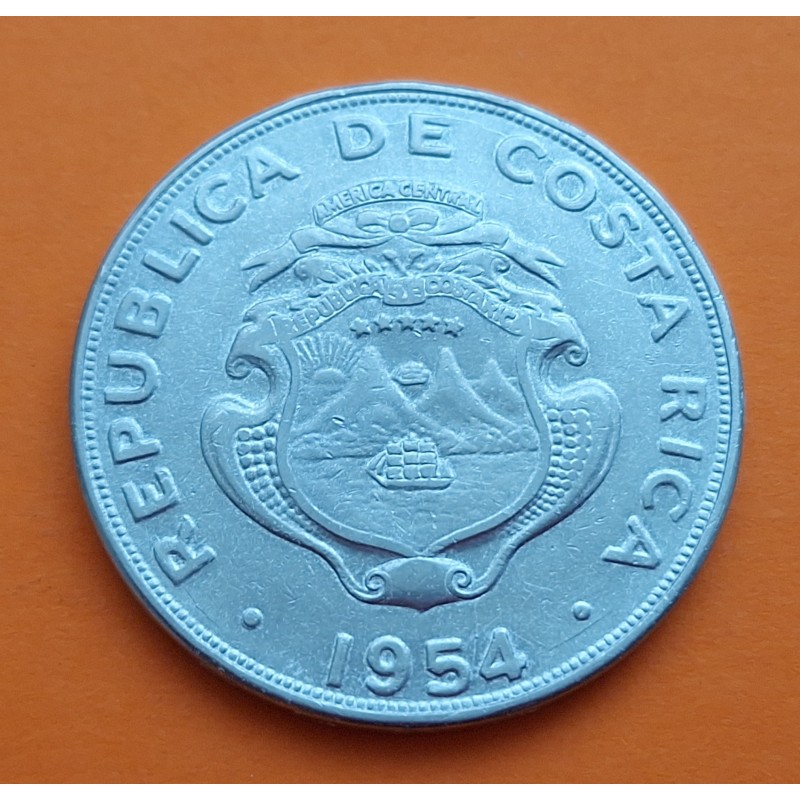 COSTA RICA 1 COLON 1954 BANCO CENTRAL DE LA REPUBLICA VALOR KM.186.1 MONEDA DE ACERO INOXIDABLE EBC