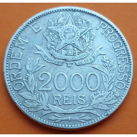 Republica Dos Estados Unidos do BRASIL 2000 REIS 1913 DAMA y VALOR KM.514 MONEDA DE PLATA MBC- Brazil silver