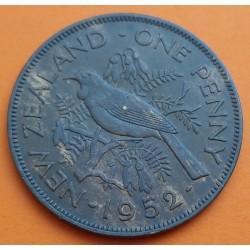 NUEVA ZELANDA 1 PENIQUE 1952 REY JORGE VI y PAJARO KM.13 MONEDA DE BRONCE MBC+ 1 Penny New Zealand