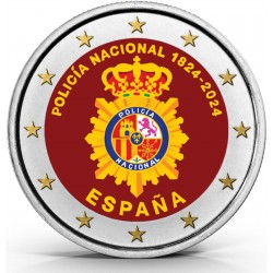 . 1 aaacoin @COLOR Nº 1@ ESPAÑA 2 EUROS 2024 POLICIA NACIONAL 200 Aniversario SC MONEDA CONMEMORATIVA Cápsula