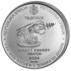 . 1 aaacoin @17/MAYO Envío@ SERBIA 100 DINARA 2024 NIKOLA TESLA TELEFORCE DIRECT ENERGY WEAPON MONEDA DE PLATA silver Oz ONZA