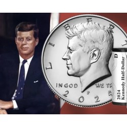 . 1 aaacoin @17/MAYO Envío@ ESTADOS UNIDOS 1/2 DOLAR 2024 D JOHN FITZGERALD KENNEDY KM.202.A MONEDA DE NICKEL USA Half Dollar