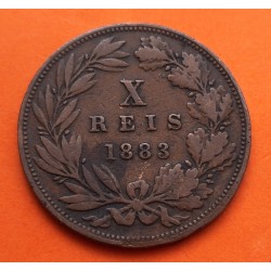 PORTUGAL 10 REIS 1883 Rey LUIS I y VALOR KM.527 MONEDA DE BRONCE MBC- LUIZ I X Reis 1883