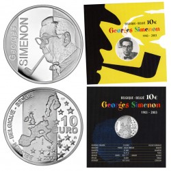 BELGICA 10 EUROS 2003 ESCRITOR GEORGES SIMENON KM.235 MONEDA DE PLATA PROOF @ESTUCHE OFICIAL@ Belgium euro coin