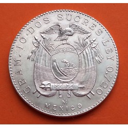 ECUADOR 2 SUCRES 1944 Ceca de PHILADELPIA JOSE DE SUCRE KM.73 MONEDA DE PLATA MBC++ @ESCASA@ silver coin
