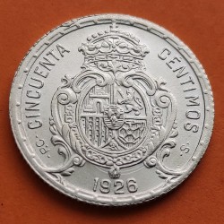 ESPAÑA Rey ALFONSO XIII 50 CENTIMOS 1926 PCS REY y ESCUDO KM.741 MONEDA DE PLATA SC Spain silver R/2